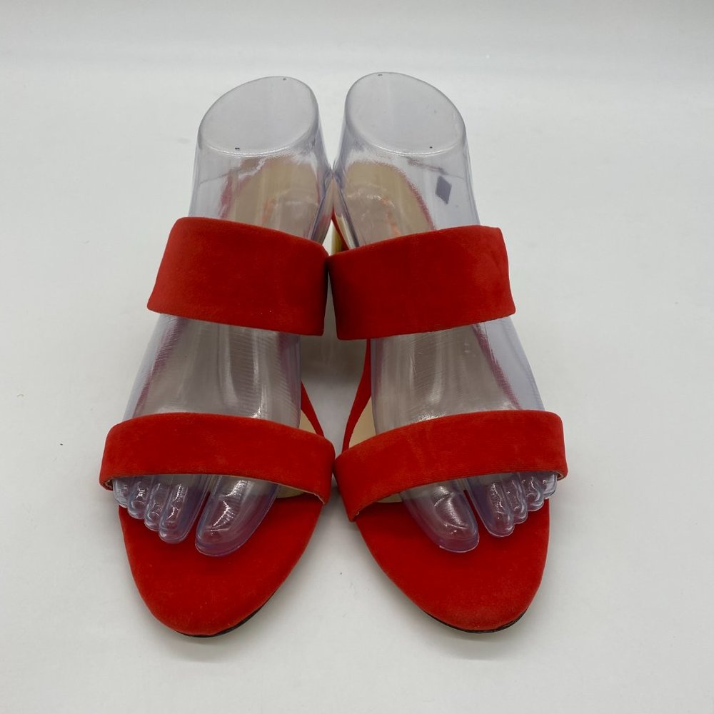 XYD Red Suede Chunky Heel Strappy Mule